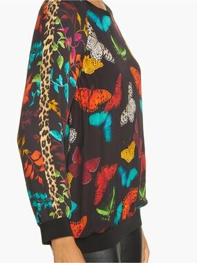 Alice + Olivia Calvin Mixed Butterfly Print Raglan Sleeve Sweatshirt | Sz XS
